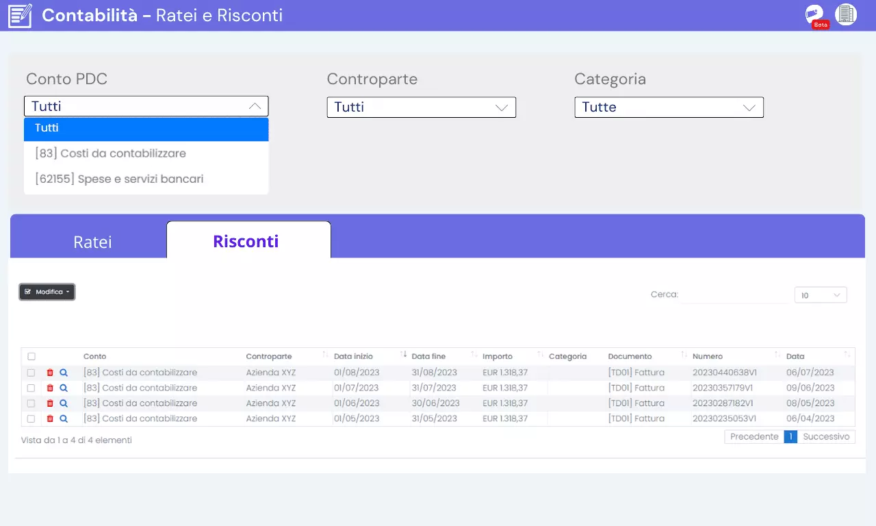 ratei e riscontri automatici